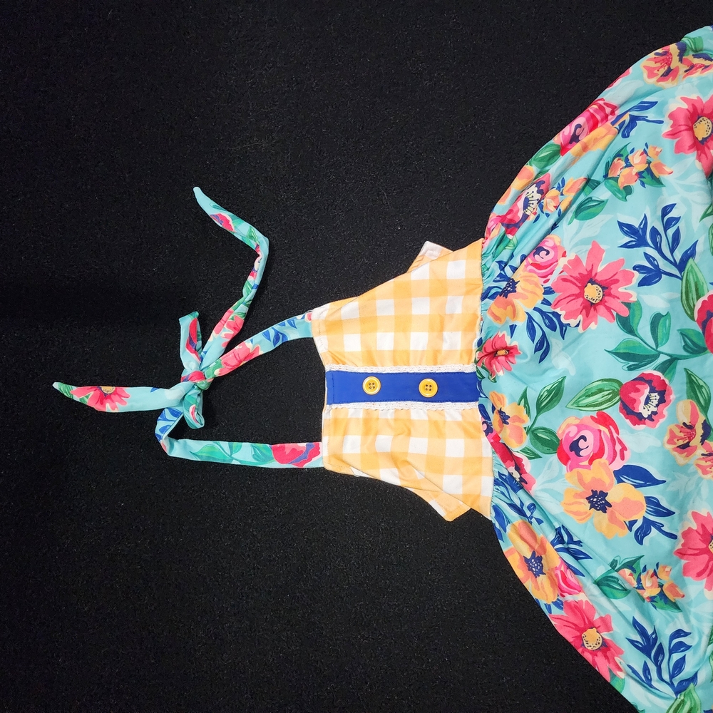 Floral Kids Dress with Yellow and Blue Accents